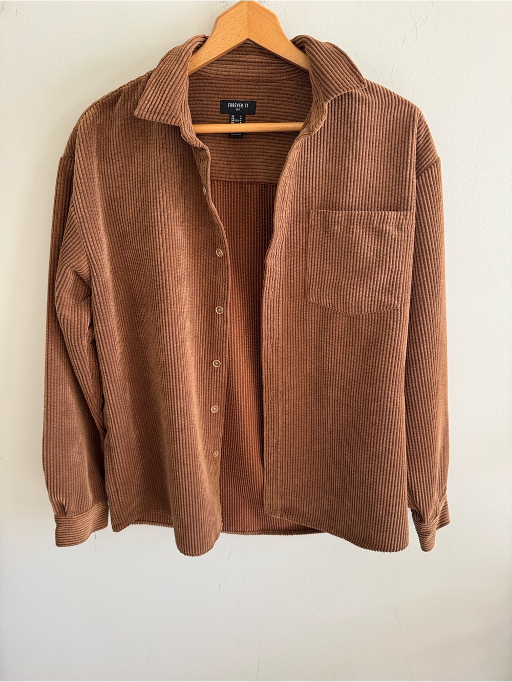 Brown corduroy oversized button down shirt jacket top